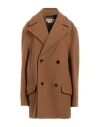 Marni Man Coat Camel Size 42 Virgin Wool, Cow Leather In Beige