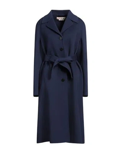 Marni Woman Coat Navy Size 10 Virgin Wool, Cashmere, Polyamide In Navy Blue