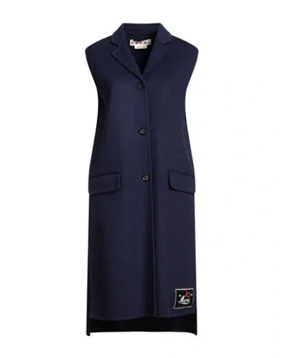 Marni Woman Coat Navy Blue Size 6 Virgin Wool, Cashmere, Polyamide