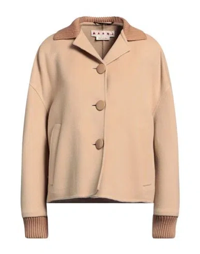 Marni Rib Trim Buttoned Jacket In Dijon (beige)