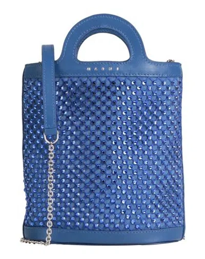 Marni Woman Cross-body Bag Blue Size - Leather, Textile Fibers