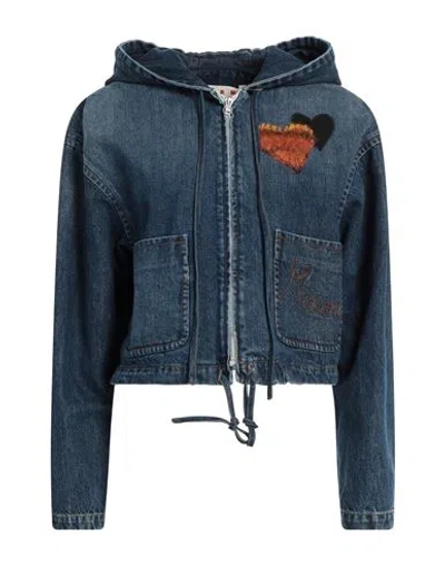Marni Woman Denim Outerwear Blue Size 4 Cotton, Cow Leather