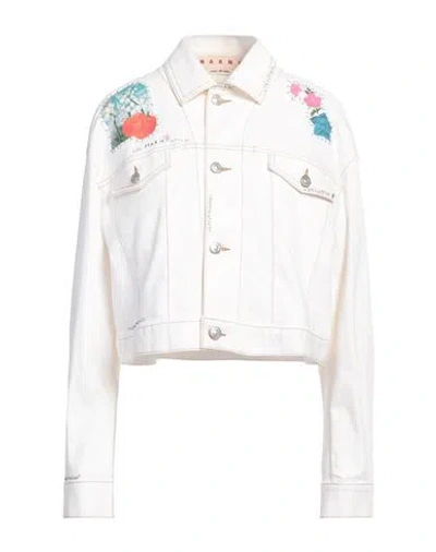 Marni Woman Denim Outerwear White Size 8 Cotton, Elastane, Cow Leather