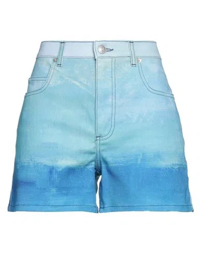 Marni Woman Denim Shorts Light Blue Size 4 Cotton, Elastane, Calfskin