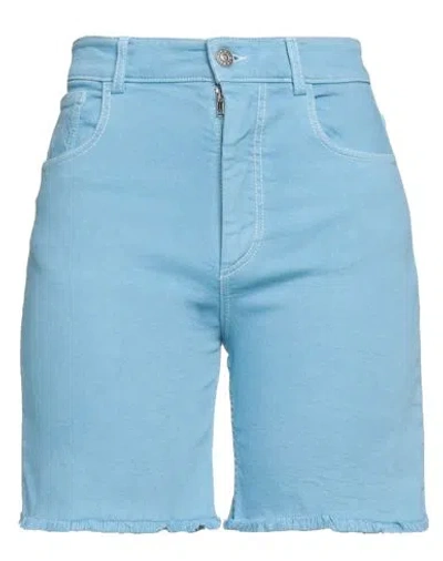 Marni Woman Denim Shorts Light Blue Size 6 Cotton, Elastane, Calfskin
