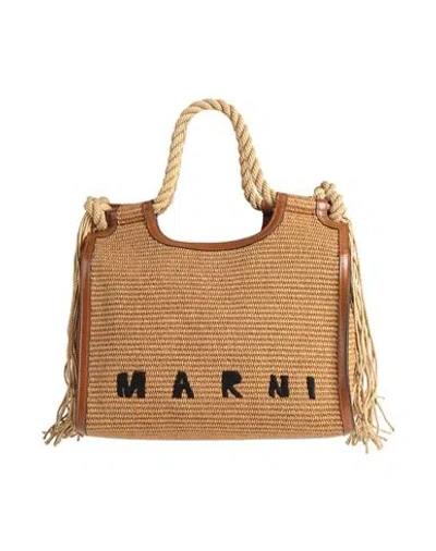 Marni Woman Handbag Camel Size - Cotton, Polyamide, Cow Leather In Beige
