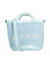 Marni Woman Handbag Sky Blue Size - Soft Leather, Natural Raffia