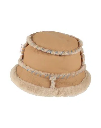 Marni Woman Hat Camel Size L Shearling In Sand