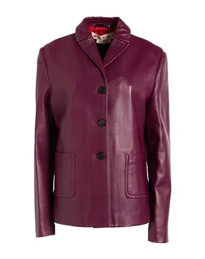 Marni Woman Jacket Garnet Size 6 Lambskin In Burgundy