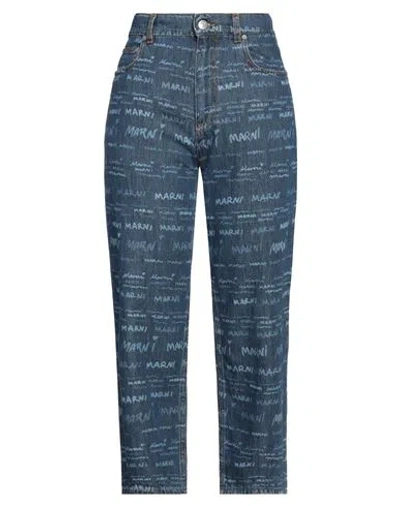 Marni Woman Jeans Blue Size 4 Cotton, Calfskin