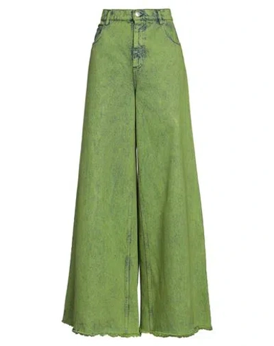 Marni Woman Jeans Green Size 10 Cotton, Calfskin