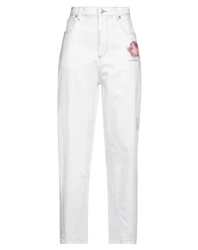 Marni Woman Jeans White Size 8 Cotton, Elastane, Cow Leather