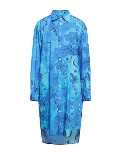 Marni Woman Midi Dress Azure Size 6 Cotton In Blue