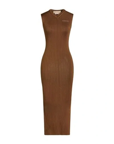 Marni Woman Midi Dress Brown Size 10 Viscose, Polyamide, Elastane