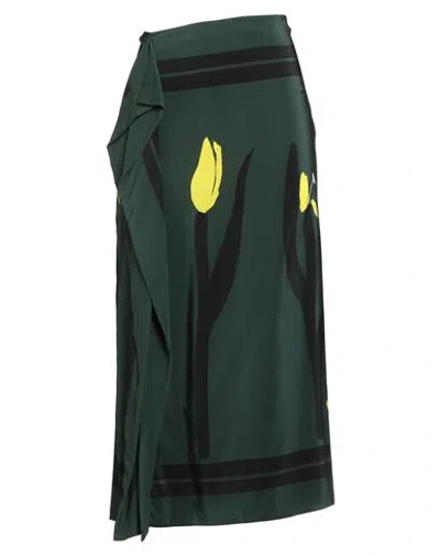 Marni Woman Midi Skirt Dark Green Size 10 Silk