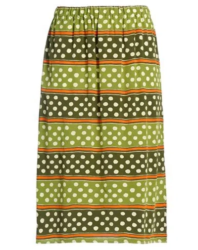 Marni Woman Midi Skirt Military Green Size 12 Silk