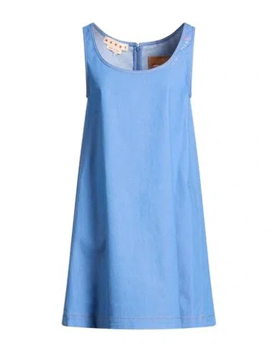 Marni Embroidered Denim Mini Dress In Blue
