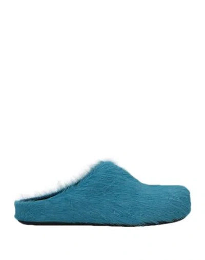 Marni Blue Long Hair Calfskin Fussbett Slip-on Loafers In 00b46 Mineral Blue