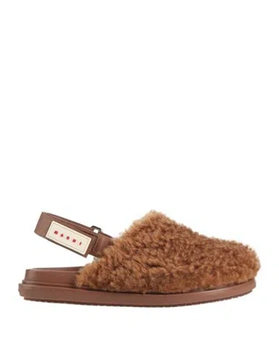 MARNI MARNI WOMAN MULES & CLOGS CAMEL SIZE 8 SHEARLING, LEATHER
