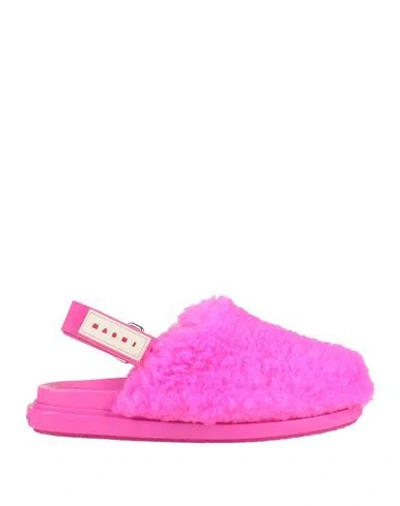 MARNI MARNI WOMAN MULES & CLOGS FUCHSIA SIZE 8 SHEARLING, LEATHER
