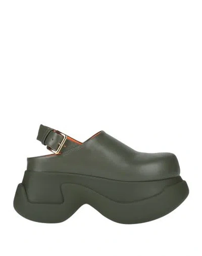 Marni Woman Mules & Clogs Military Green Size 8 Leather