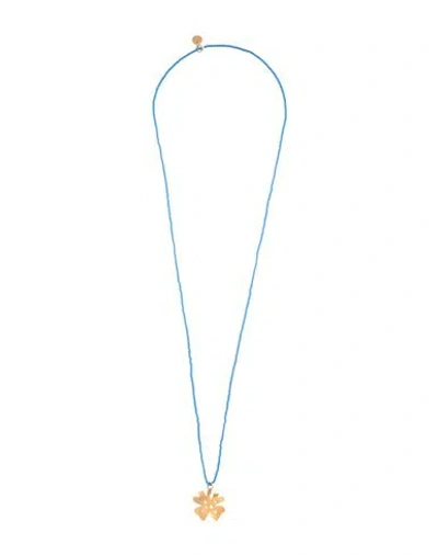 Marni Woman Necklace Azure Size - Brass, Glass, Pyrite In Blue