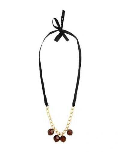Marni Woman Necklace Brown Size - Metal, Textile Fibers In Orange