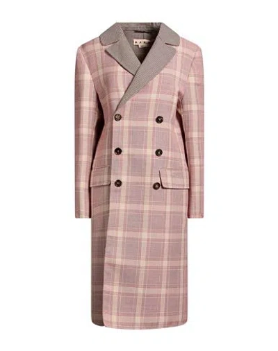 Marni Plaid Long Coat In Pink