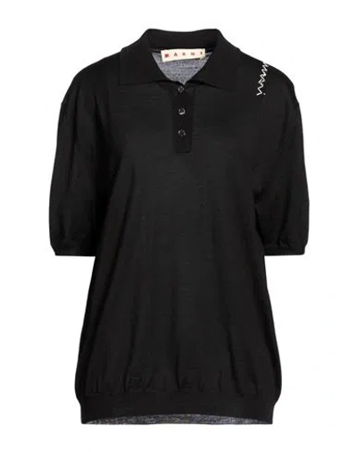Marni Woman Polo Shirt Black Size 8 Virgin Wool, Silk