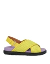 Marni Woman Sandals Acid Green Size 6 Soft Leather, Natural Raffia In Green