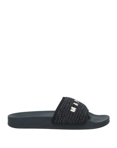 Marni Woman Sandals Black Size 7 Textile Fibers, Natural Raffia