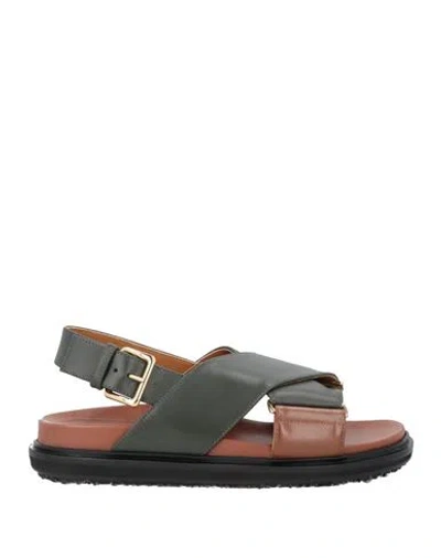 Marni Woman Sandals Charcoal Size 8 Leather In Green
