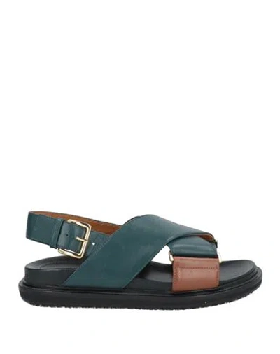 Marni Woman Sandals Deep Jade Size 5 Soft Leather In Green