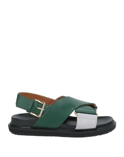 Marni Woman Sandals Emerald Green Size 5 Soft Leather In Black