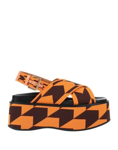 Marni Woman Sandals Orange Size 10 Textile Fibers