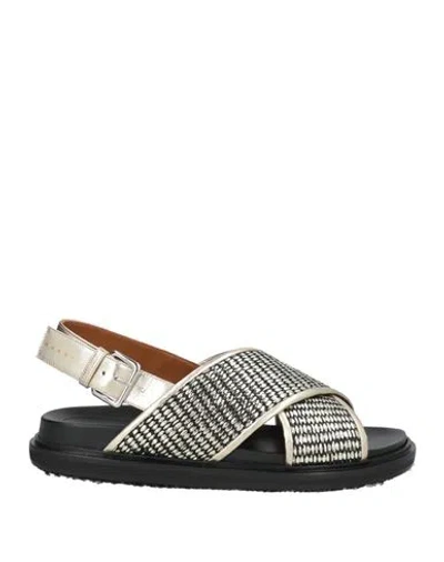 Marni Woman Sandals Platinum Size 8 Leather, Textile Fibers In Gray