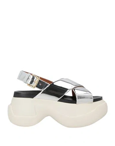 Marni Woman Sandals Silver Size 11 Leather