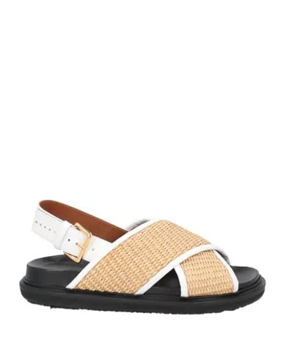 MARNI MARNI WOMAN SANDALS WHITE SIZE 8 LEATHER, TEXTILE FIBERS