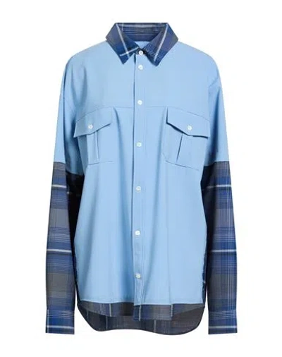 Marni Woman Shirt Azure Size 16 Polyester, Virgin Wool, Elastane In Blue