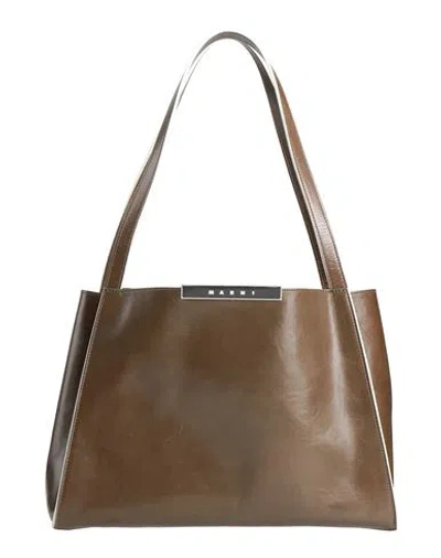 Marni Woman Shoulder Bag Khaki Size - Cow Leather In Sand