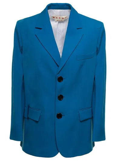 Marni 梯形翻领单排扣西装夹克 In Blu