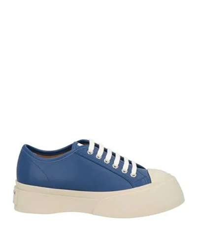 Marni Woman Sneakers Blue Size 8 Soft Leather In White