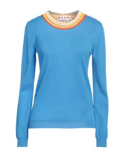 Marni Woman Sweater Azure Size 12 Virgin Wool In Blue