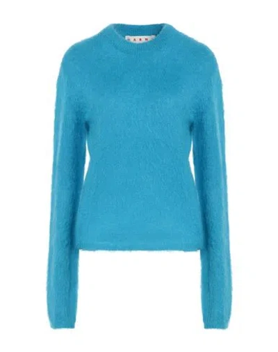 Marni Woman Sweater Azure Size 8 Mohair Wool, Polyamide, Wool In Blue