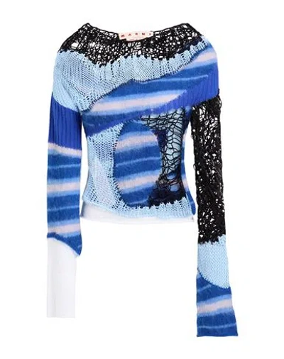 Marni Woman Sweater Blue Size 2 Mohair Wool, Polyamide, Wool