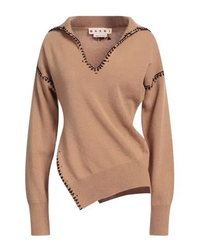Marni Woman Sweater Camel Size 6 Virgin Wool, Cashmere In Beige