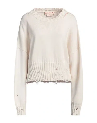 Marni Distressed Cropped Knitted Jumper In White