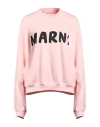Marni Ribbed Logo Knit Crewneck With Dropped Shoulders In Pink