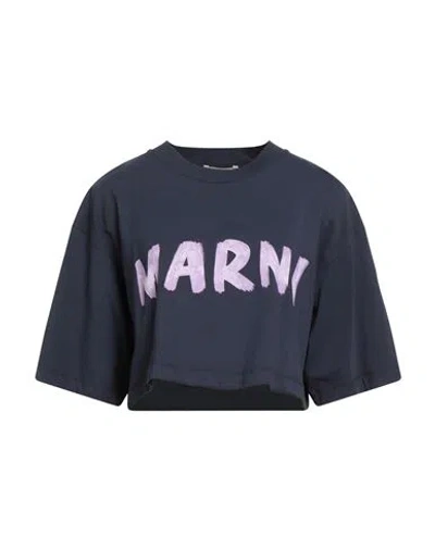 Marni Woman T-shirt Navy Size 10 Cotton In Blue
