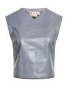 Marni Leather Short Top In Silver